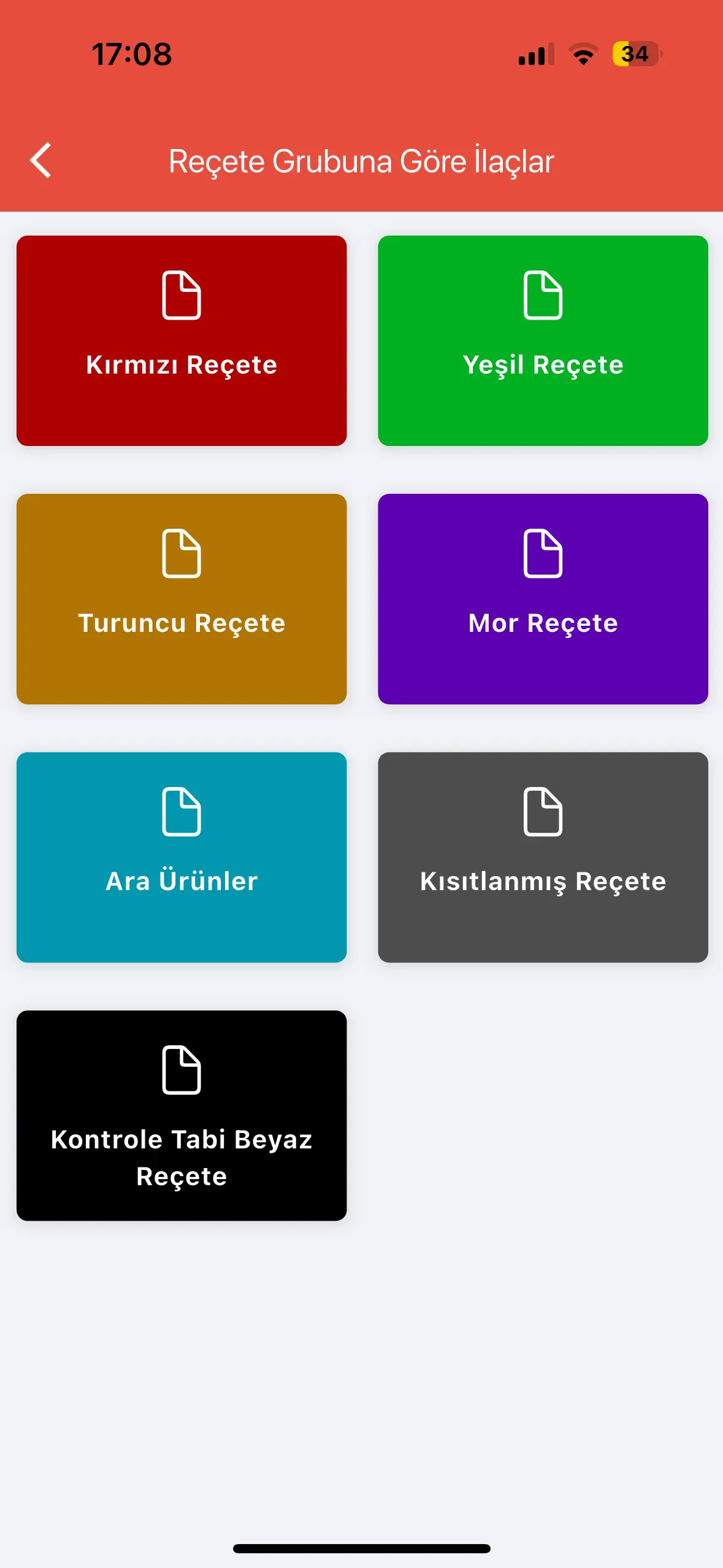 Vademecum Reçete Grupları Modülü Mobil Ekranı